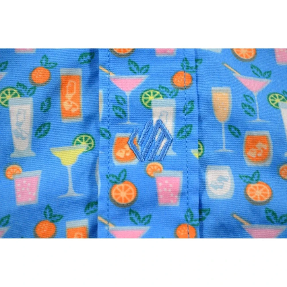 Johnston & Murphy Shirt Men's L Button Front Short Sleeve Blue w/ Cocktail Glass - Picture 15 of 16